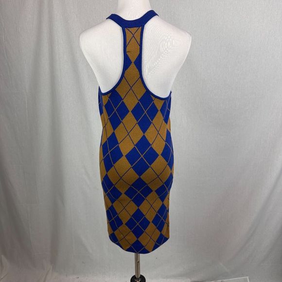 NEW UO Urban outfitters argyle knit sweater dress blue tan halter size S - Picture 4 of 7